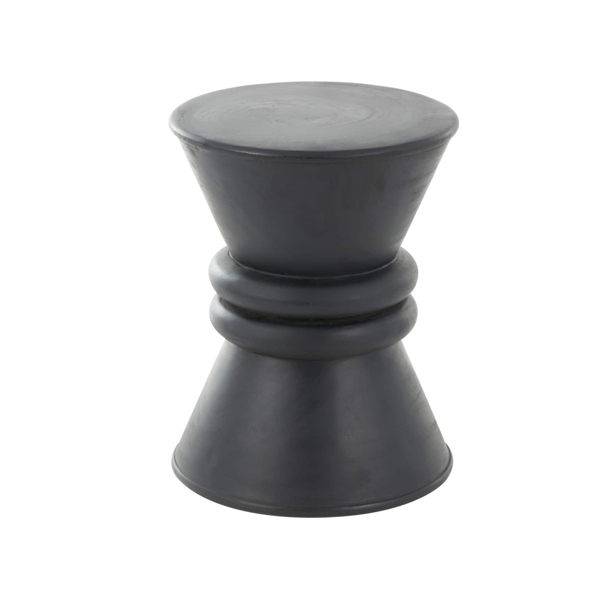 18" Black Wood Handmade Carved Hourglass Accent Table with 3D Ring Center